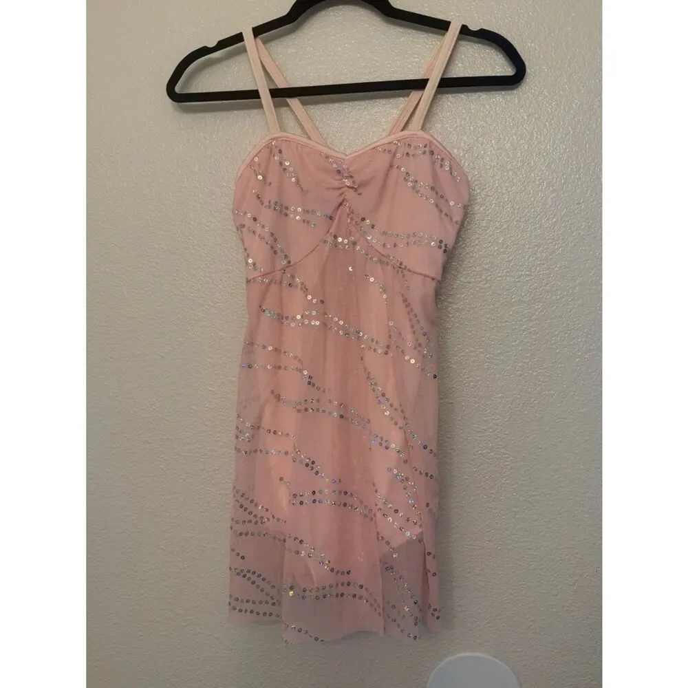 Art Stone Dance Costume pink mesh slip dress lyrical 2380 LA-Large adult